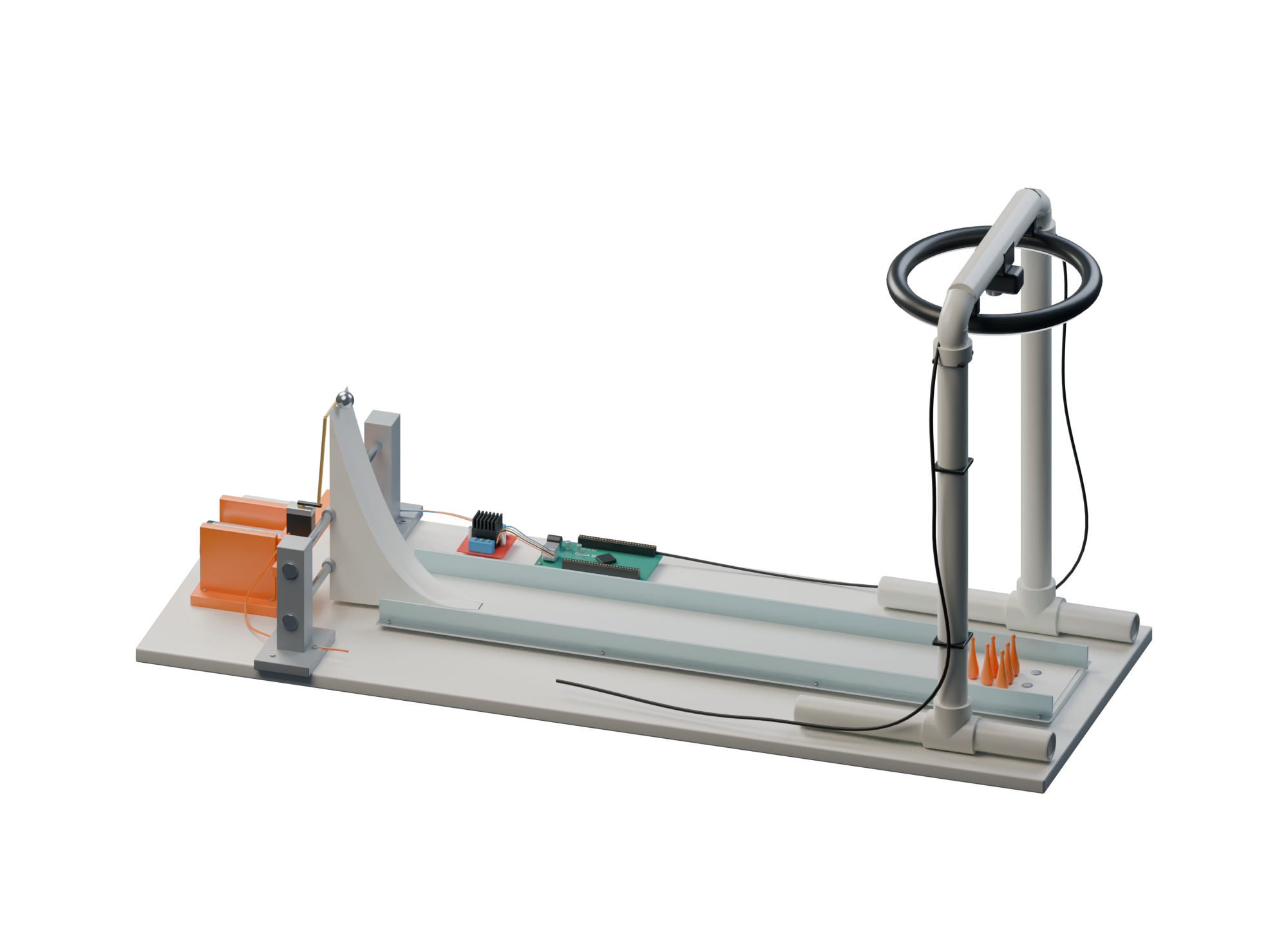 Reconstruction of the complete bowling robot: ramp, lane, six pins and overhead camera